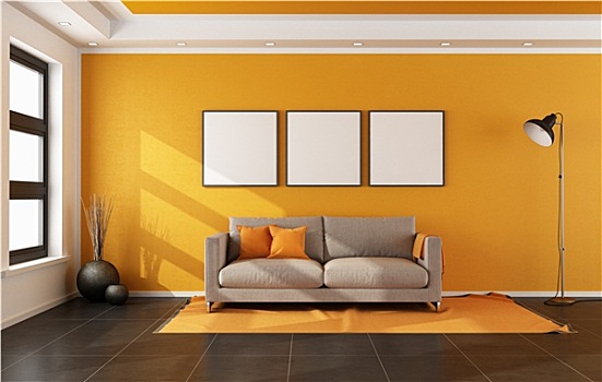 现代生活,房间,橙色,墙壁