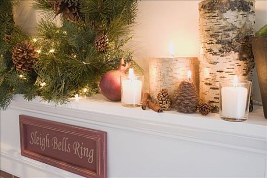 壁炉架,装饰,圣诞节,特写