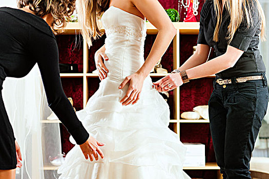 新娘,服装店,婚礼,选择,连衣裙,设计师,协助