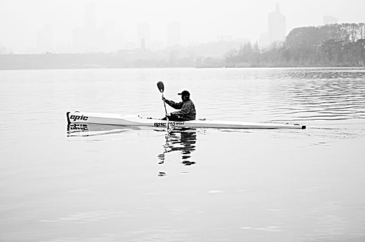 一个,男人,划船,漂流,湖,南京,中国