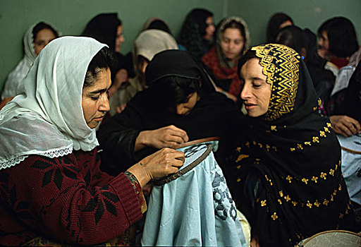女人,紧,刺绣,学习班,教育,中心,家,居民区,喀布尔,跑,工作,联系