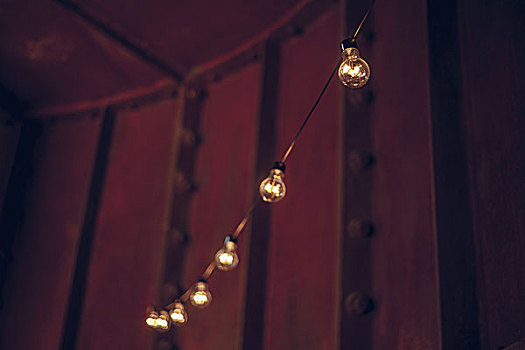 线,灯泡,悬挂,室内,暗色,房间,喜庆,光亮,假日,概念