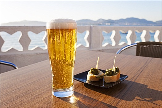 玻璃杯,啤酒,靠近,海洋
