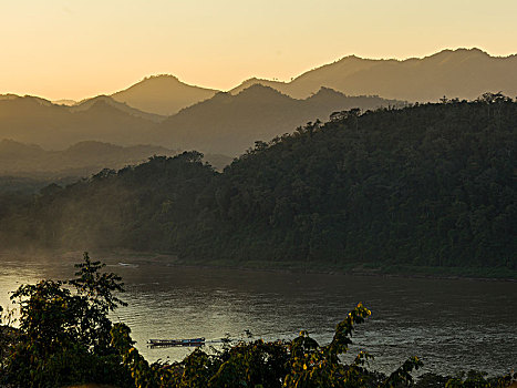 俯视图,湄公河,攀升,琅勃拉邦,老挝