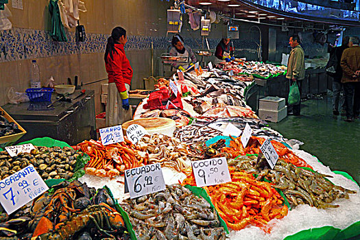 海鲜,市场货摊,巴塞罗那,西班牙