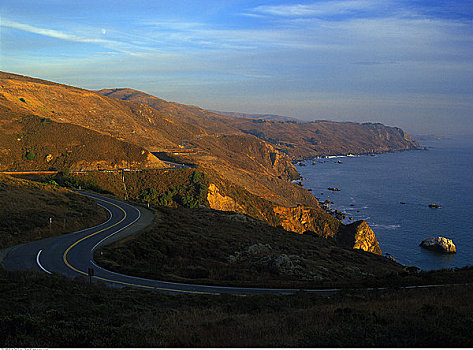 弯曲,沿岸,公路,加利福尼亚,美国