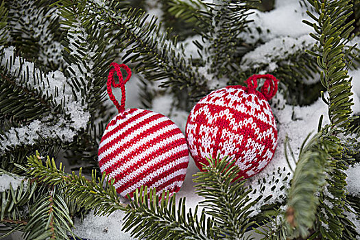 圣诞树球,雪地,装饰,静物