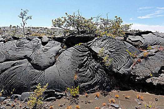 绳状熔岩,平滑,火山岩,荒芜,小路,夏威夷火山国家公园,夏威夷大岛,夏威夷,美国