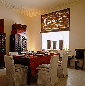 椅子,桌子,红色,桌布,优雅,餐厅,竹子