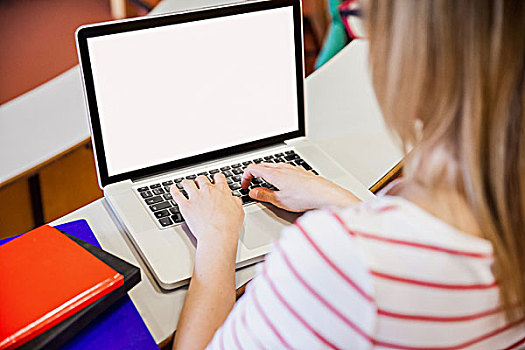 女学生,打字,笔记本电脑,大学