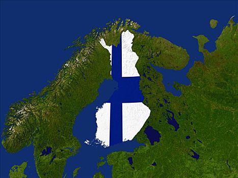卫星图,芬兰,旗帜,遮盖