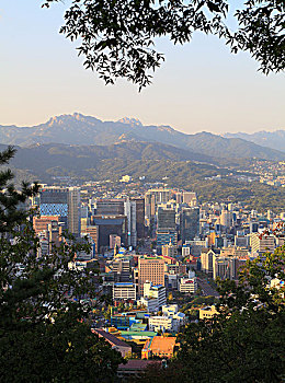 韩国,首尔,市区,天际线,风景,山,南山