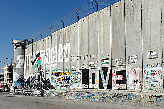 涂鸦,防御,墙壁,混凝土墙,以色列,分隔,屏障,边界,伯利恒,中东