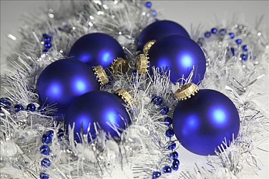 蓝色,圣诞树球,银,花环