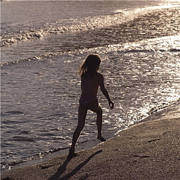 女孩,跑,海岸,哥斯达黎加