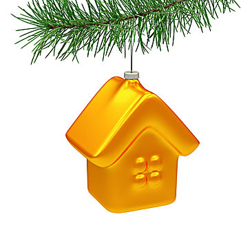 房子,玩具,悬挂,圣诞树,隔绝,白色背景