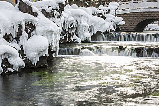 冬日雪景与流水