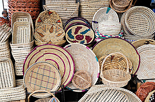 盘子,碗,篮子,纪念品,街道,出售,麦地那,拉巴特,摩洛哥,北非,非洲