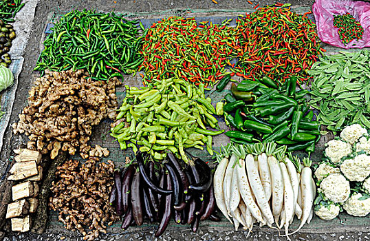 蔬菜,展示,食物,市场,琅勃拉邦,老挝,东南亚