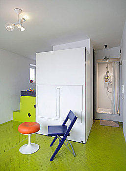 复古,凳子,折叠椅,正面,厨房,柠檬,绿色,木地板,淋浴,小间,背景