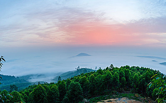 春天山野雾景