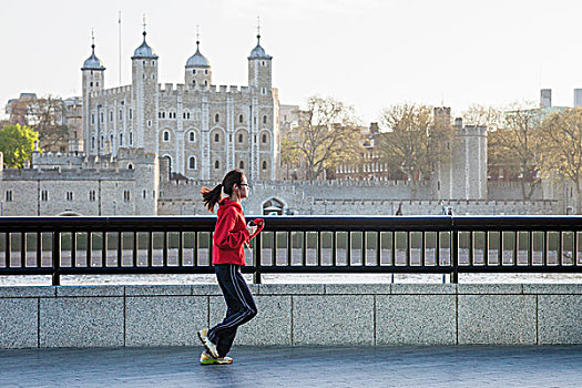 英格兰,伦敦,南华克,早晨,慢跑,伦敦塔,背景