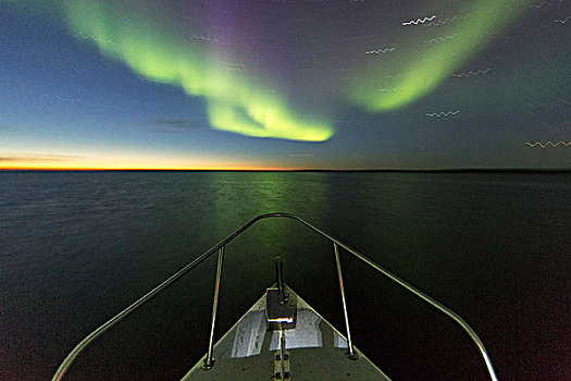 加拿大,努纳武特,领土,北极光,夜空,高处,探险,船,声音,北方,哈得逊湾