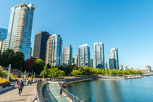 高层建筑,散步场所,码头,煤,港口,温哥华,不列颠哥伦比亚省,加拿大,北美