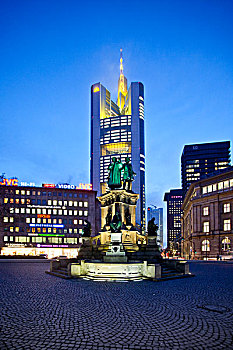 古登堡,纪念建筑,总部,德国商业银行,后面,法兰克福,黑森州,德国,欧洲