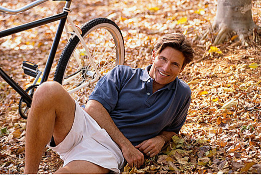 男人,休息,旁侧,自行车