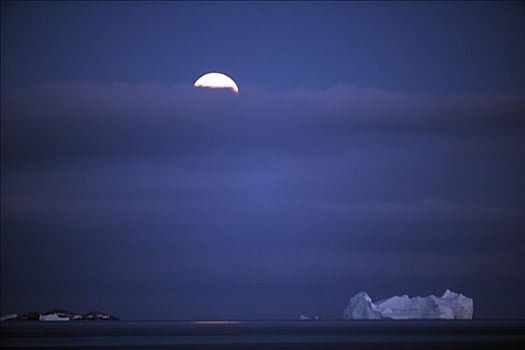 南极,南极半岛,南极海峡,月出,上方,扁平,冰山,声音