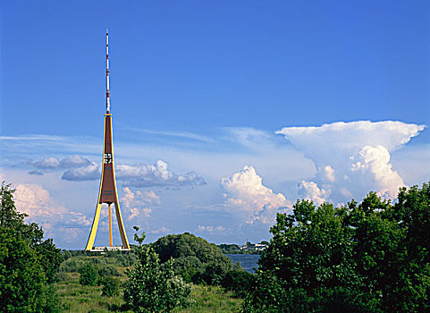 无线电,电视塔,道加瓦河,河,拉脱维亚