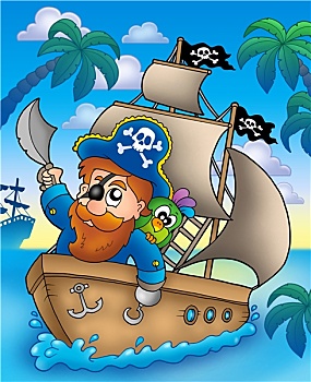 卡通,海盗,航行,船