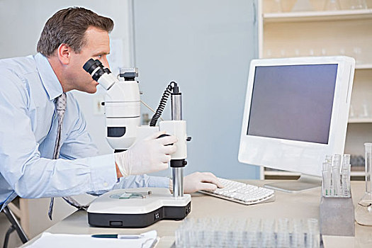 科学家,用电脑,显微镜