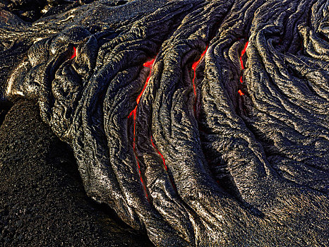 火山,火山爆发,火山岩,红色,热,熔岩流,美国,夏威夷,北美