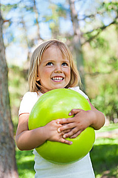 小女孩,玩,绿色,球,公园