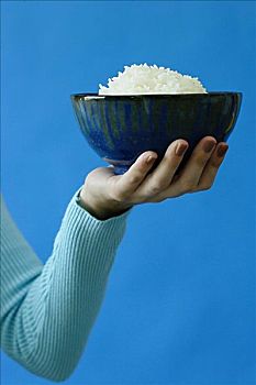 女人,米饭,一只,手