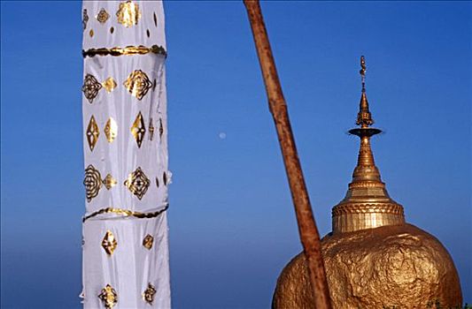 圆,旗帜,正面,金岩石佛塔,缅甸
