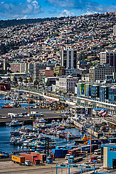 俯视,港口,瓦尔帕莱索,智利