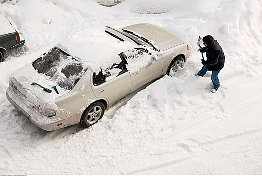 男人,雪,汽车