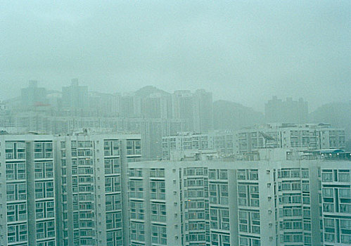 香港,天际线,雾状,早晨