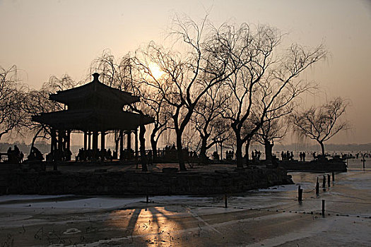 颐和园,涵虚堂,南湖岛,日落,中国,北京,全景,风景,地标,传统