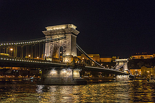 链索桥,夜晚,害虫,布达佩斯,匈牙利,欧洲