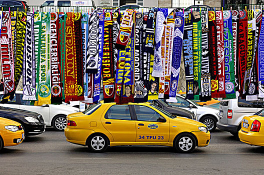 彩色,围巾,商品,土耳其,欧洲,球,俱乐部,悬挂,销售,路边,伊斯坦布尔