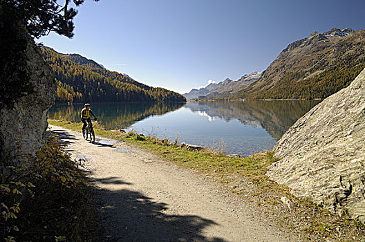 山地车手,湖,恩格达恩,瑞士