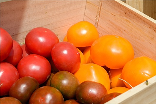 红色,黄色西红柿,木质,板条箱
