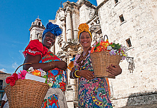 古巴,女人,花,销售,传统服装,户外,哈瓦那