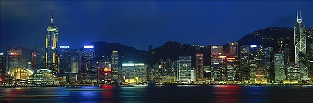 晚间,天际线,中心,湾仔,香港