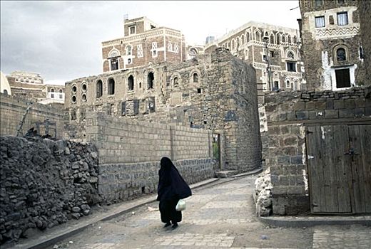 女人,历史,城镇中心,萨那,也门,中东