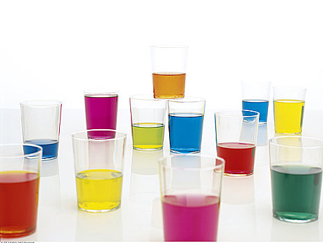 玻璃杯,彩色,液体